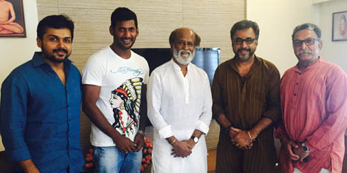 “Pandavar” Team Actors Vishal, Karthi met Actors Rajinikanth, Kamal Haasan